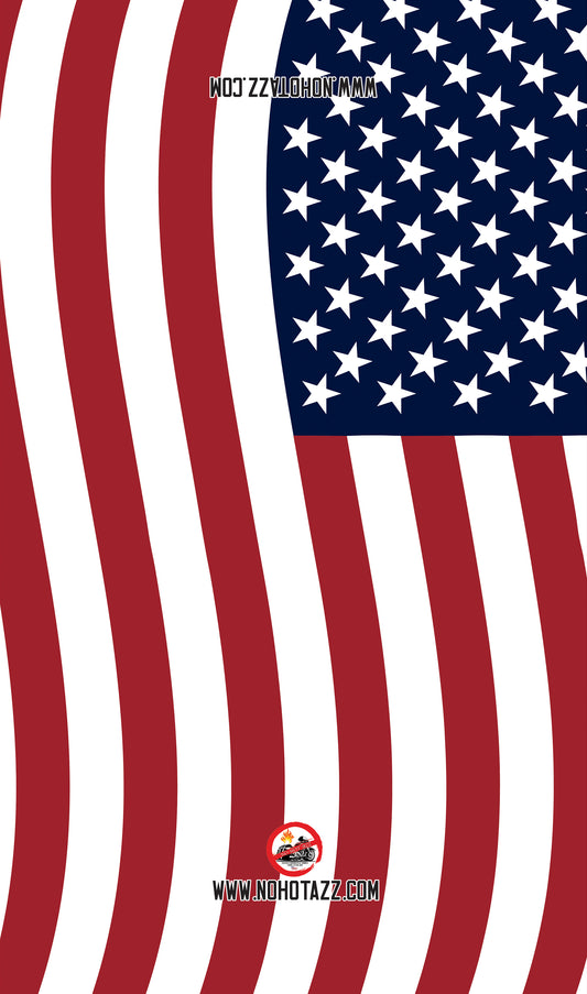 A No Hot Azz motorcycle seat shade sun cover featuring an American flag.