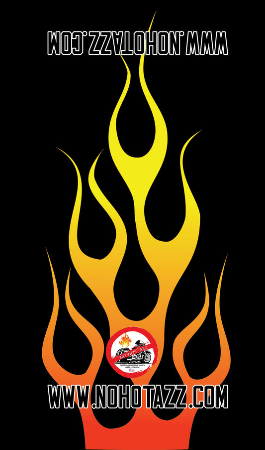 A black No Hot Azz motorcycle seat shade sun cover featuring some classic flames.