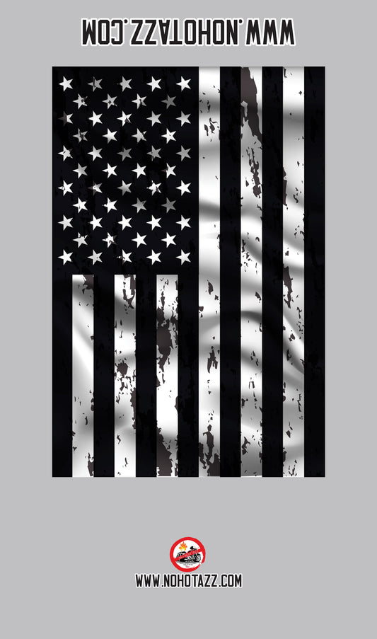 A grey No Hot Azz motorcycle seat shade sun cover featuring a black and white American flag.