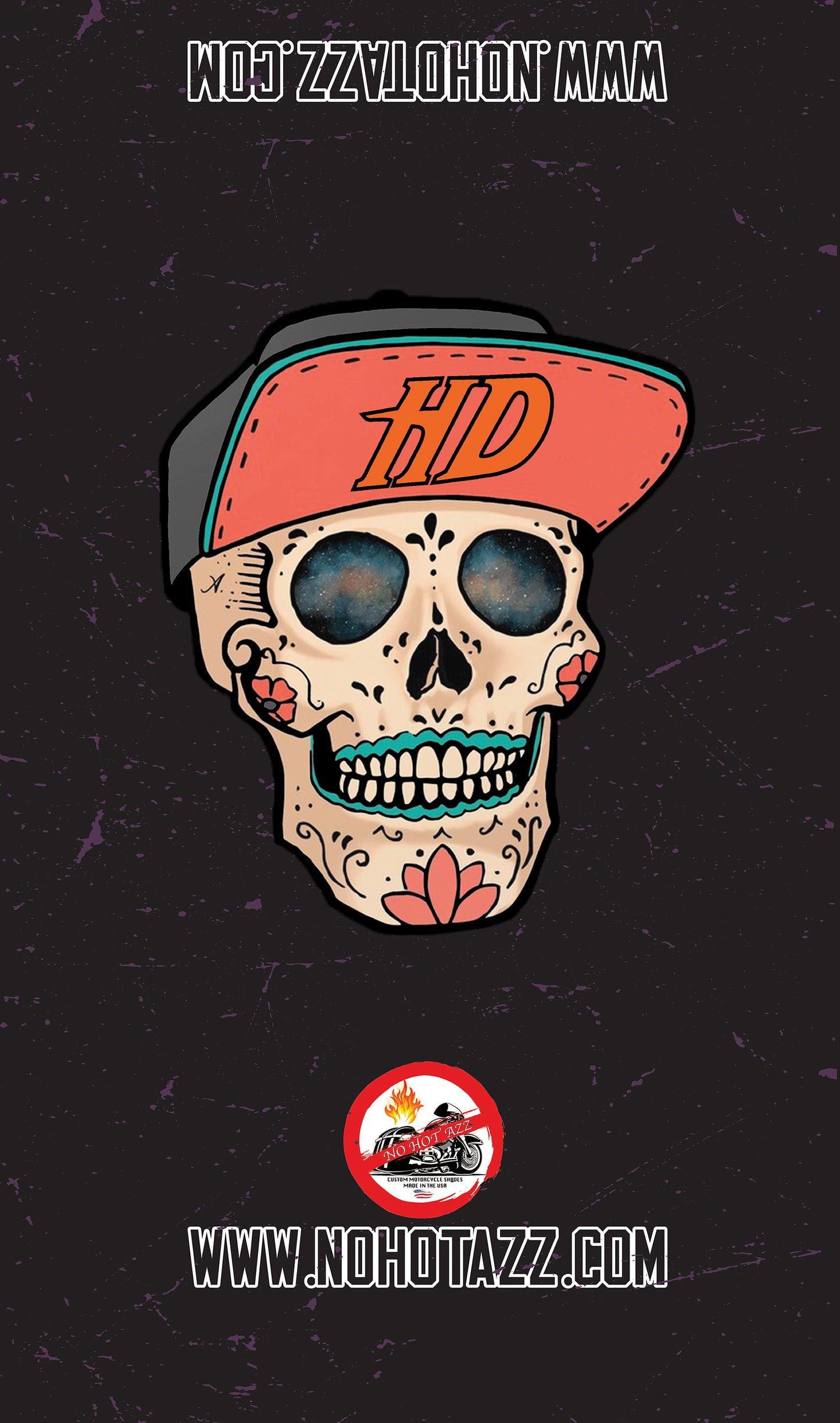 A black No Hot Azz motorcycle seat shade sun cover featuring a skull wearing a hat.