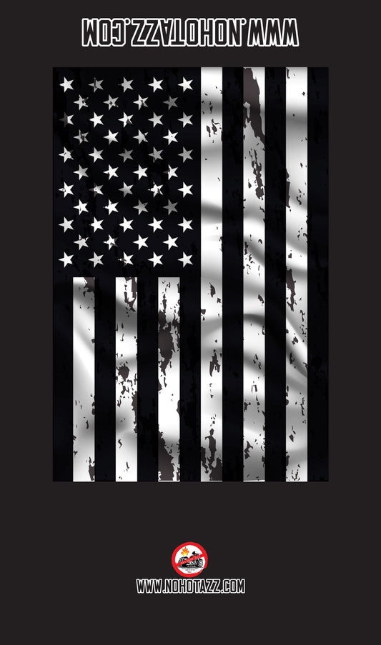 A black No Hot Azz motorcycle seat shade sun cover featuring a black and white American flag.