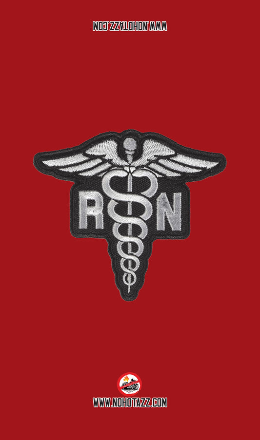 A red No Hot Azz motorcycle seat shade sun cover featuring a registered nurse patch.