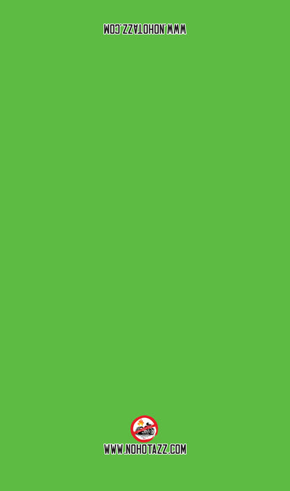 A solid Kelly green No Hot Azz motorcycle seat shade sun cover.