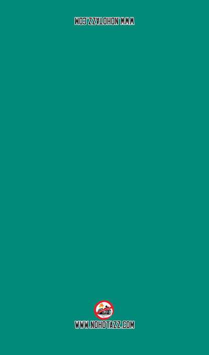 A solid teal No Hot Azz motorcycle seat shade sun cover.